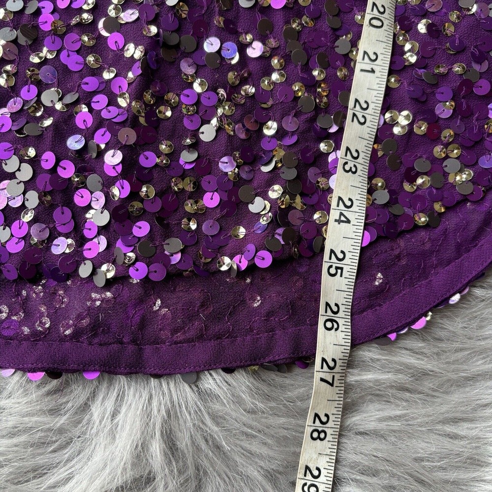 Ludi Tank Top Sz S Cap Sleeve Purple Sequins Shiny Party Dance Glitzy Colorful - Picture 7 of 8